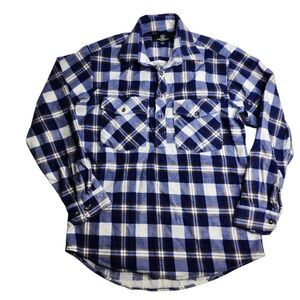 Swanndri Henley Flannel Button Shirt Cotton Blue Plaid Size Medium